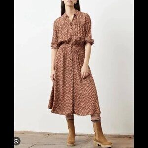 NWOT Sessùn Jeannette Printed Crepe Midi Shirtdress Brown XS